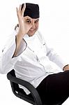 Male Chef With Okay Hand Gesture Stock Photo