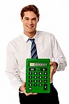 Male Executive With Big Calculator Stock Photo