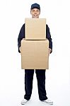 Male Holding Cardboard Box Stock Photo