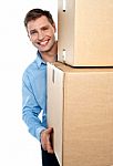 Male Holding Cardboard Box Stock Photo