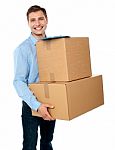 Male Holding Cardboard Box Stock Photo