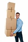 Male Holding Cardboard Box Stock Photo