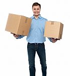 Male Holding Cardboard Box Stock Photo