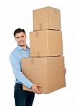 Male Holding Cardboard Box Stock Photo