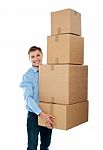 Male Holding Cardboard Box Stock Photo