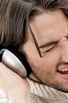 Male Listening Music On Headphone Stock Photo