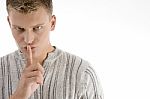 Male Making Everybody Silent Stock Photo