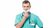 Male Nurse With Surgeon Mask Stock Photo