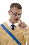 Male Student Digging His Nose Stock Photo