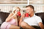 Man And Woman Enjoying Coffee Stock Photo