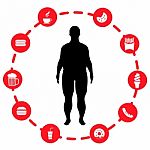 Man Body And Junk Unhealthy Food In A Fat Obese Body Stock Photo