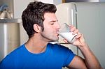 Man Drinking Milk Stock Photo