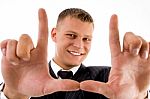 Man Framing With Hand Gesture Stock Photo