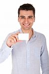 Man Holding Card Stock Photo