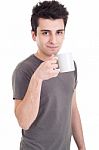 Man Holding Mug Stock Photo