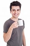 Man Holding Mug Stock Photo