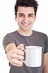 Man Holding Mug Stock Photo