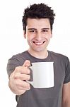 Man Holding Mug Stock Photo