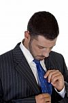 Man Looking His Tie Stock Photo