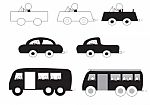 Man On Car And Bus Cartoon Stock Photo