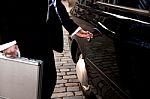 Man Opening Door Of Taxi Cab Stock Photo