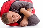 Man Resting In Sleeping Bag Stock Photo