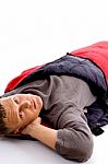 Man Resting In Sleeping Bag Stock Photo