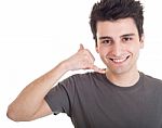 Man Showing Calling Sign Stock Photo