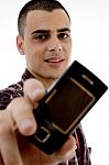 Man Showing Cell Phone Stock Photo