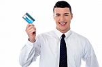 Man Showing His Credit Card Stock Photo