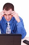 Man Sitting In Front Of  Laptop Stock Photo