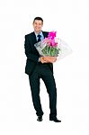 Man With Flowers Stock Photo