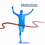 Marathon The Winner,polygonal Blue Background Stock Photo