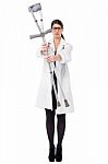 Medical Expert Holding Up The Crutches Stock Photo