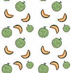 Melon, Cantalop Seamless Pattern By Hand Drawing On White Backgr Stock Photo