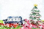 Merry Christmas And Happy New Year Background  And Number 2017 Text Stock Photo