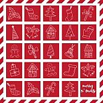 Merry Christmas Doodle Icons Elements In Red Box Stock Photo