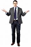 Middle Aged Businessman With Open Hands Stock Photo