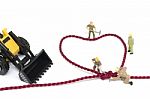 Miniature Worker Team Building Heart Shaped With Rope Stock Photo