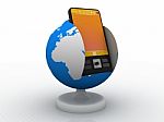 Mobile Phone And World Globe Stock Photo