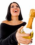 Model Holding Champagne Bottle Stock Photo