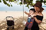 Mom And Son Enjoying The Happy Time Stock Photo