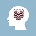 Money Coin Stack In Human Head Stock Photo