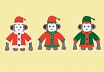 Monkey In Christmas Costumes Stock Photo