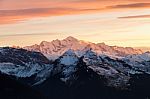 Mont Blanc Mountain At Sunset Stock Photo