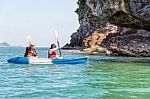 Mother And Daughter On Kayak Stock Photo