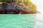 Mother And Daughter Travel By Kayak Stock Photo