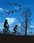 Mother And Son On Bikes Stock Photo