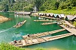 Motor Raft Wharf In Ratchaprapha Dam At Khao Sok National Park, Surat Thani, Thailand Stock Photo