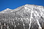 Mountain Covered In Snow In Walchensee Stock Photo